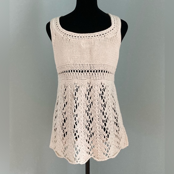 Rico Foundation Crocheted Boho Vintage V-Neck Sweater Top Beige Small Y2K - Picture 8 of 12